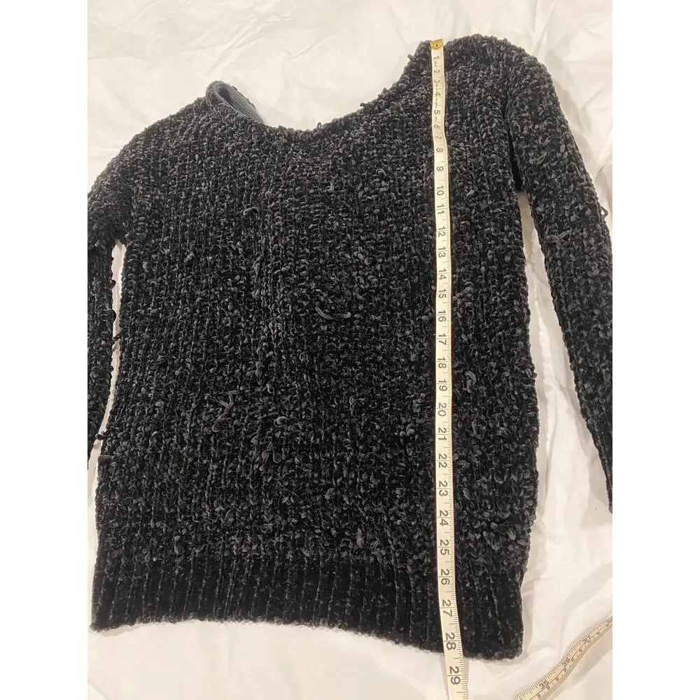 Entro Black Distressed Chenille Low Twist Back Sweater Oversized Small